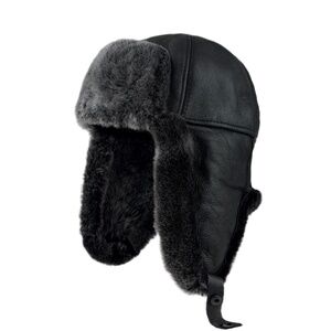 Black Real Shearling Leather Trapper Hat Aviator | Winter Hat | Ushanka